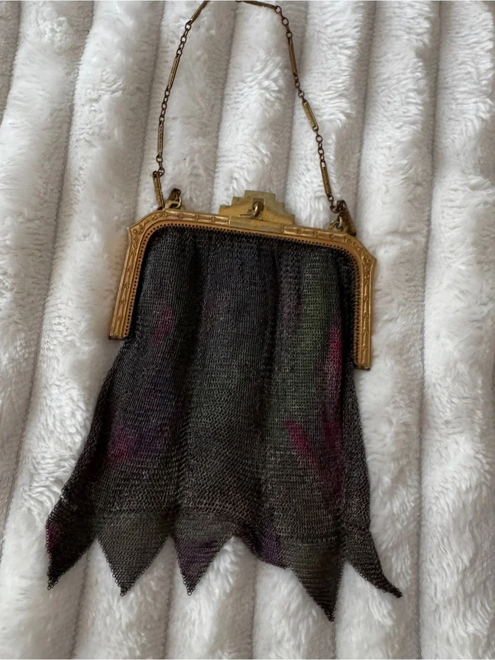 Vintage Gold Frame Mesh Handbag in Gray with Subtle Color Accents